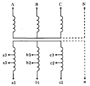 有一個多抽頭二次繞組的電壓互感器三相組